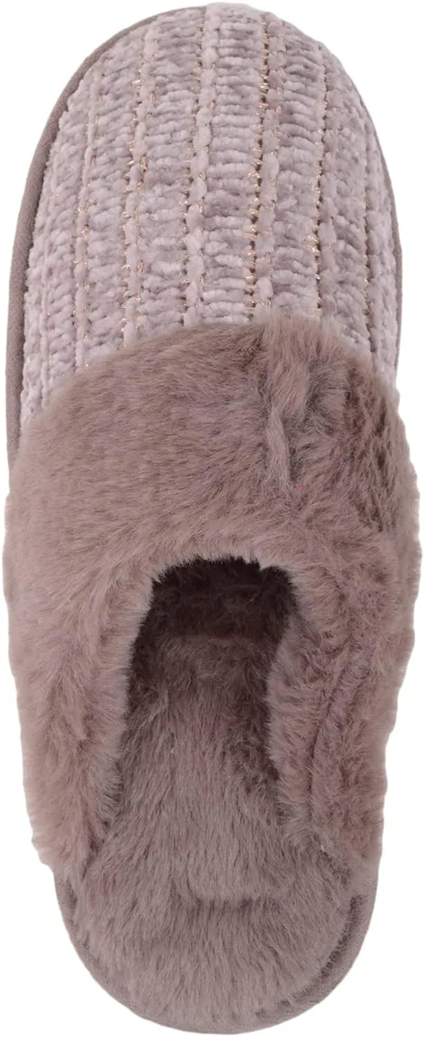 ABSOLUTE FOOTWEAR Womens Slip On Open Back Smooth Velour Style Faux Fur Winter Mule Slipper