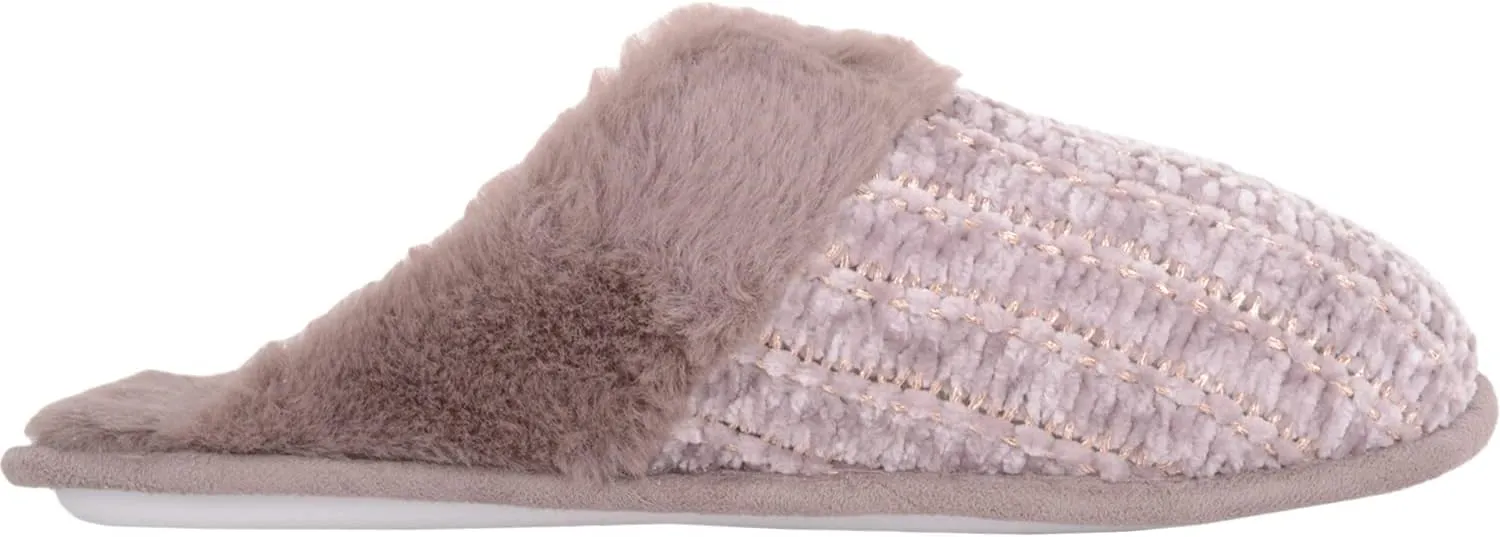 ABSOLUTE FOOTWEAR Womens Slip On Open Back Smooth Velour Style Faux Fur Winter Mule Slipper