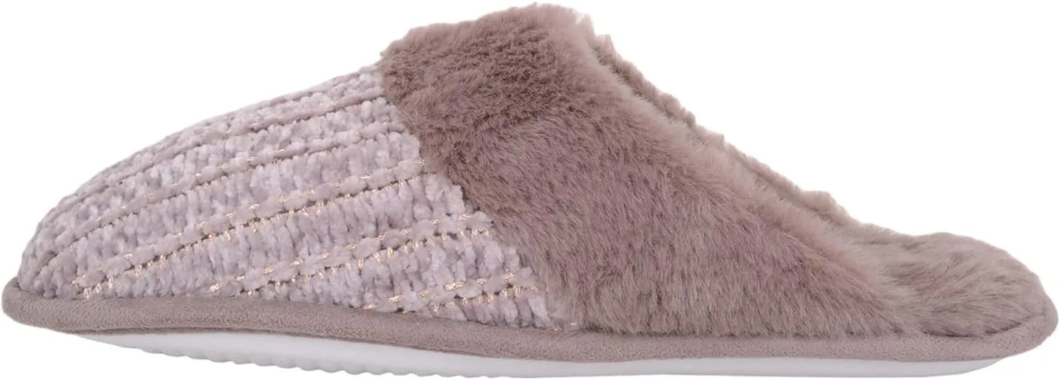 ABSOLUTE FOOTWEAR Womens Slip On Open Back Smooth Velour Style Faux Fur Winter Mule Slipper