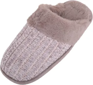 ABSOLUTE FOOTWEAR Womens Slip On Open Back Smooth Velour Style Faux Fur Winter Mule Slipper