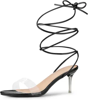 Allegra K Women's Clear Strap Lace Up Stiletto Heels Sandals