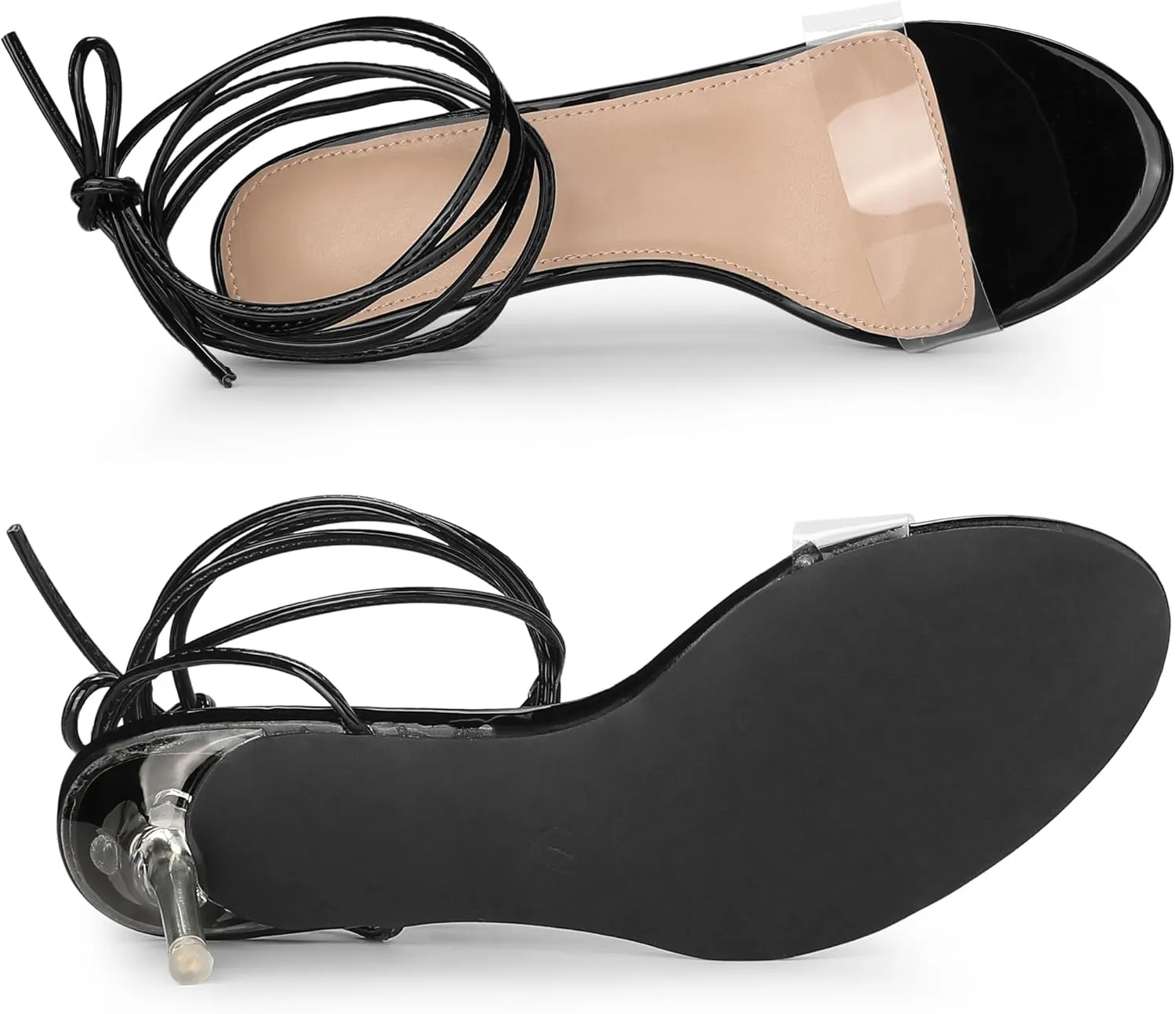Allegra K Women's Clear Strap Lace Up Stiletto Heels Sandals