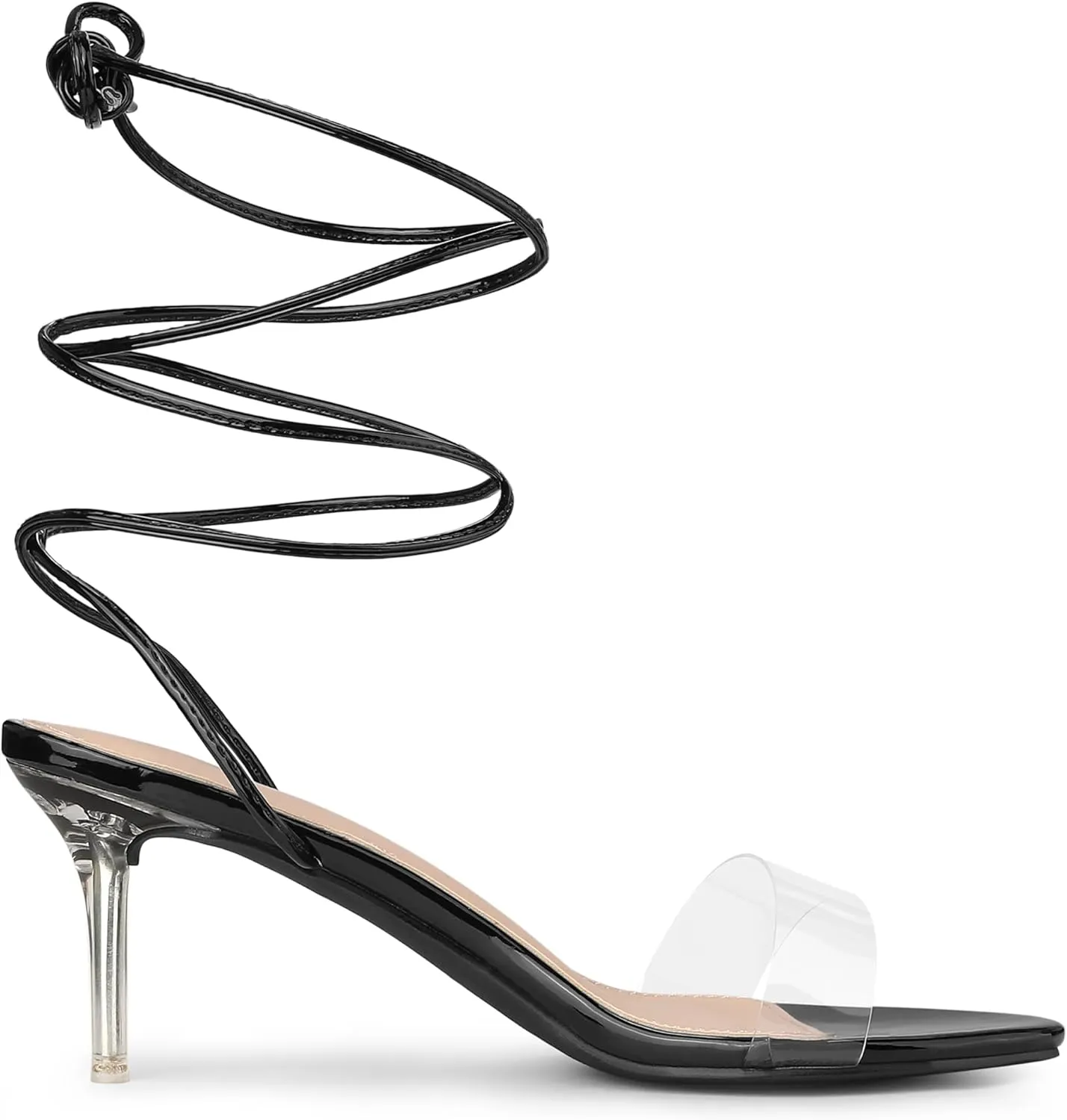 Allegra K Women's Clear Strap Lace Up Stiletto Heels Sandals