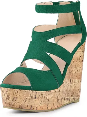 Allegra K Women's Platform Peep Toe Cutout Caged Cork Wedge Heel Sandals
