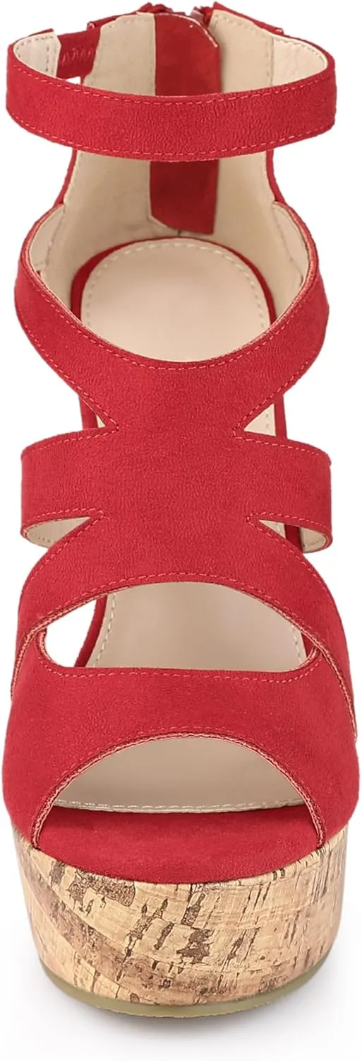 Allegra K Women's Platform Peep Toe Cutout Caged Cork Wedge Heel Sandals