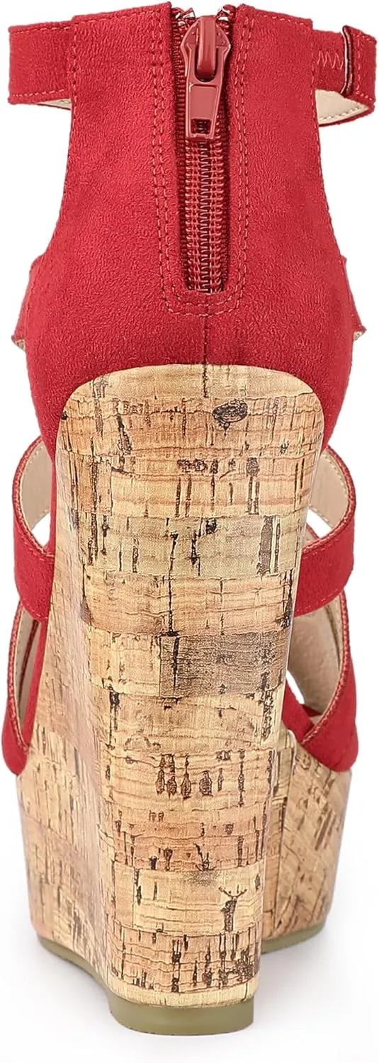 Allegra K Women's Platform Peep Toe Cutout Caged Cork Wedge Heel Sandals