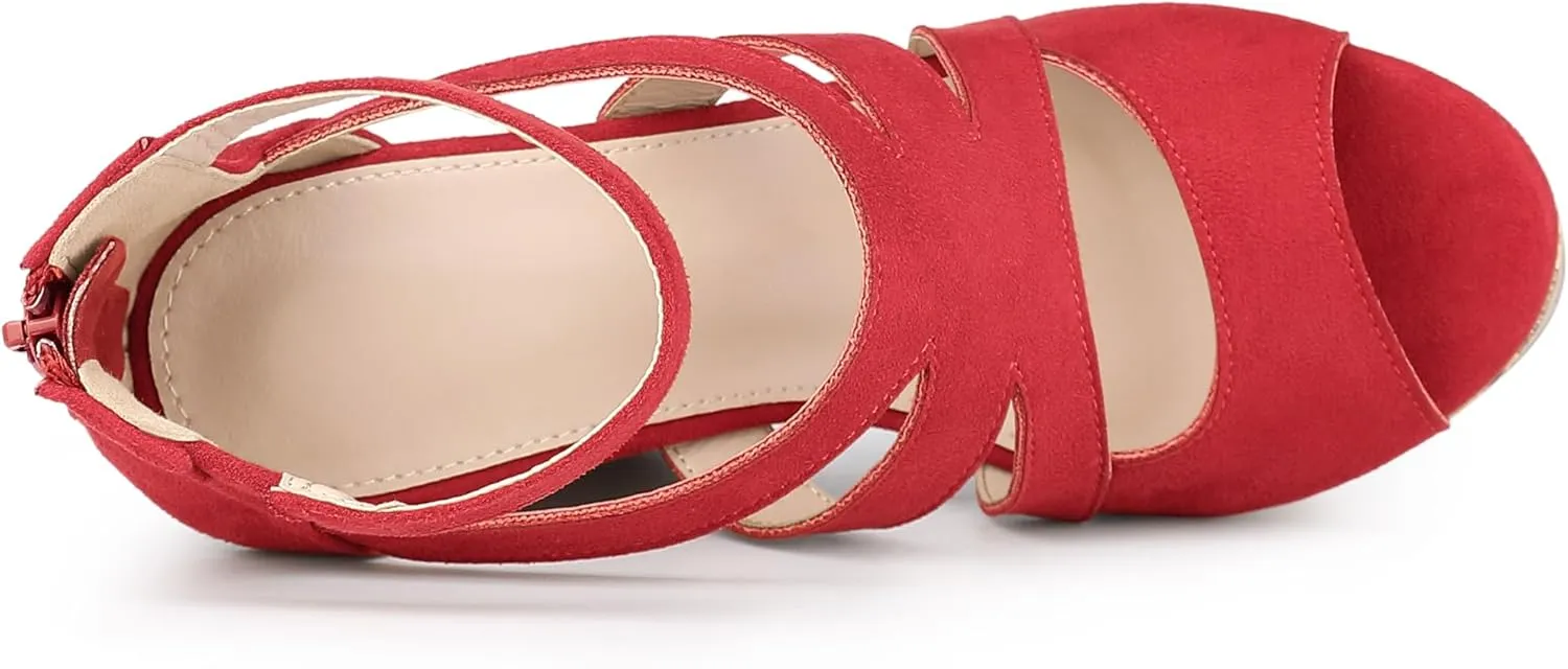 Allegra K Women's Platform Peep Toe Cutout Caged Cork Wedge Heel Sandals