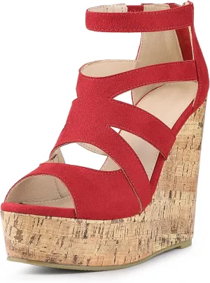 Allegra K Women's Platform Peep Toe Cutout Caged Cork Wedge Heel Sandals