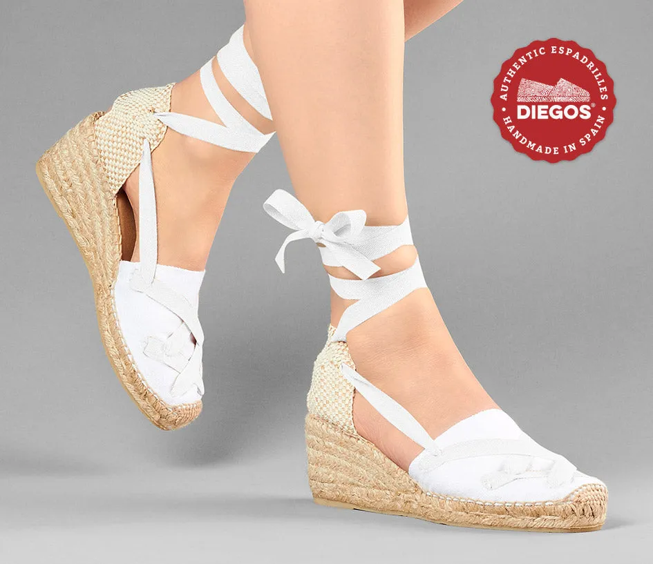 Alpargatas clásicas cordones Lola cuña alta blanco