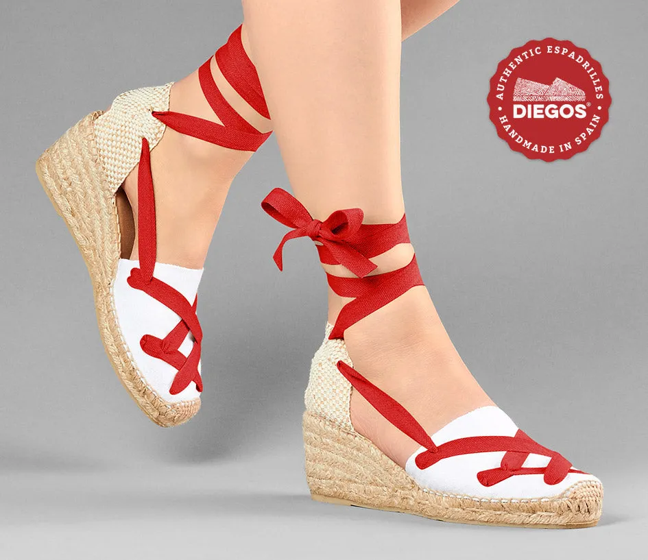 Alpargatas clásicas cordones Lola cuña alta blanco