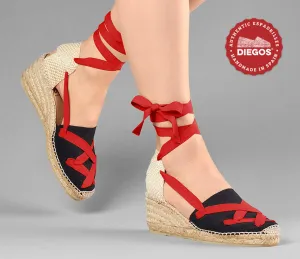Alpargatas clásicas cordones Lola cuña alta negro
