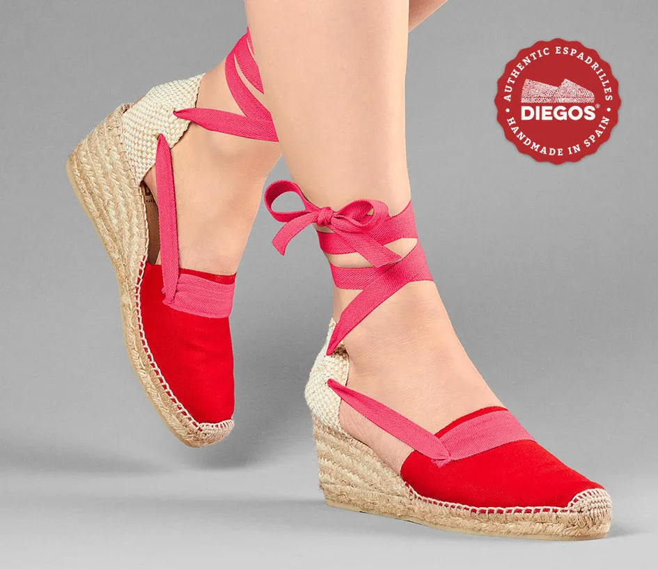 Alpargatas vascas cuña alta Lola rojo