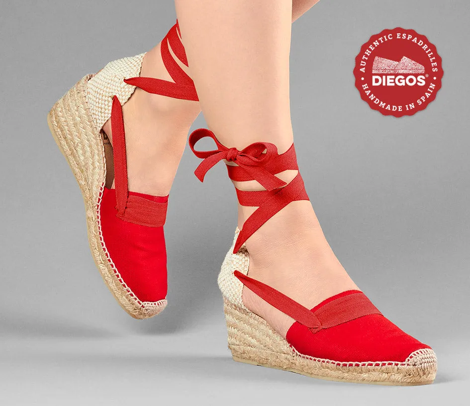 Alpargatas vascas cuña alta Lola rojo