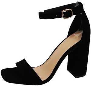 BAMBOO Women's open square toe block high heel ankle strap sandals Fashion Shoes