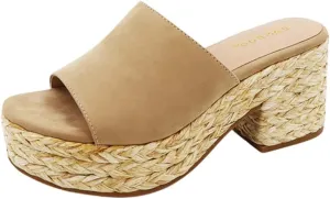 BAMBOO Womens platform raffia espadrille Chunky Block heel Slip on Sandals