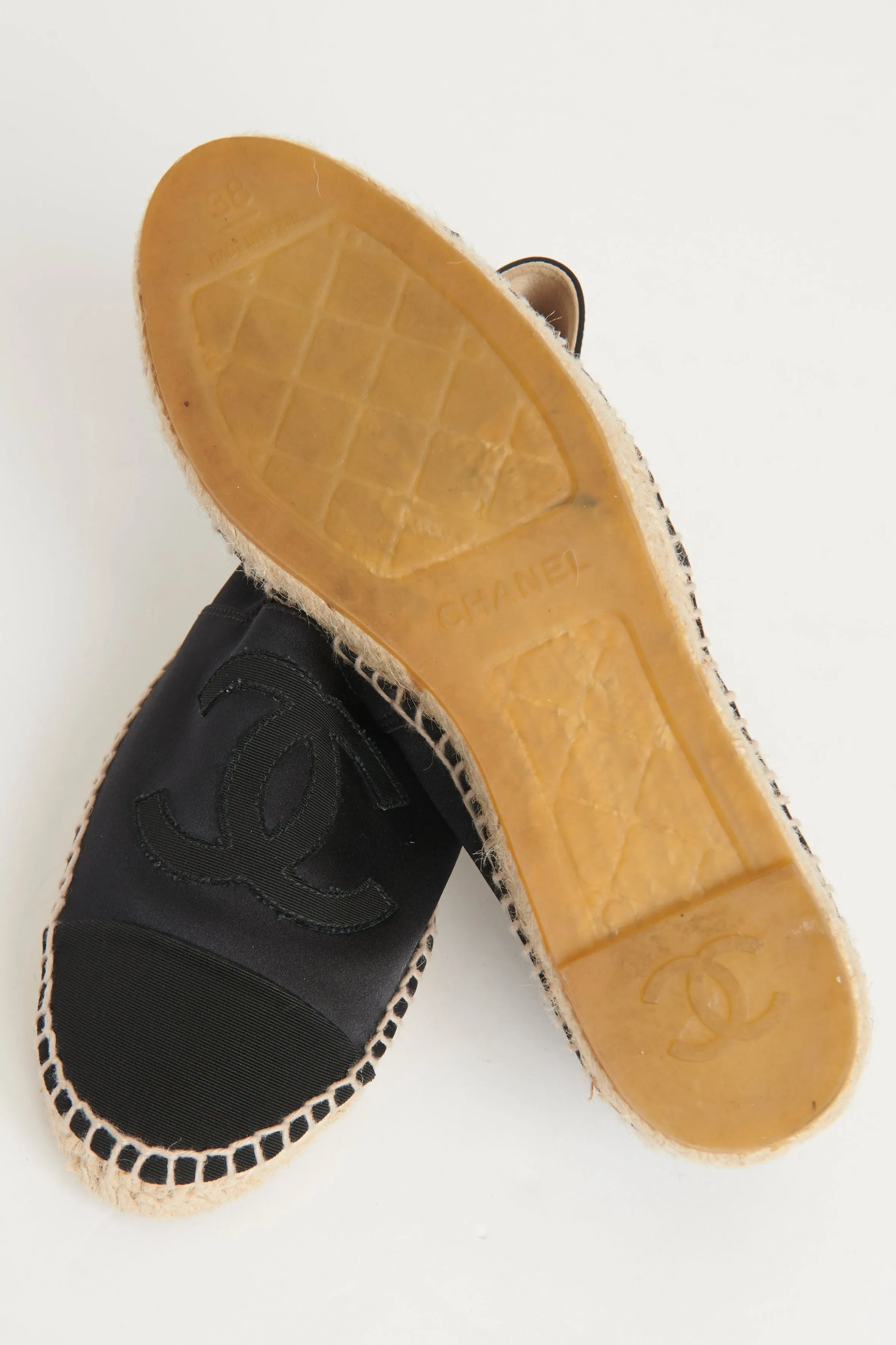 Black Satin Cap Toe CC Preowned Espadrilles