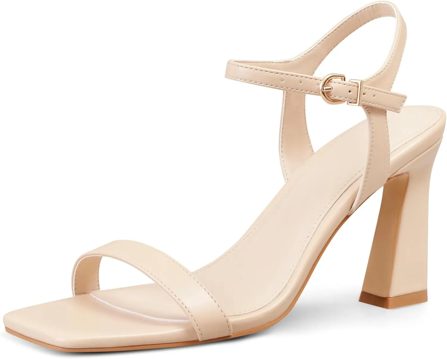 Block Heels for Women - Strappy Chunky Heels Square Open Toe and Ankle Strap Women's Heeled Sandals for Weddings