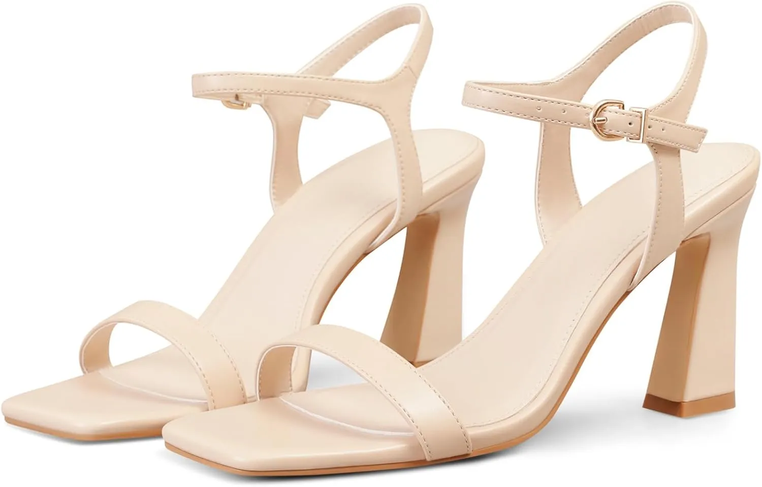 Block Heels for Women - Strappy Chunky Heels Square Open Toe and Ankle Strap Women's Heeled Sandals for Weddings