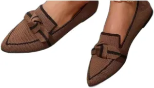 Bow Contrast Trim Point Toe Slip-On Loafers for Women