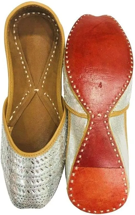 Bridal Shoes for Women Flat Silver Juttis Wedding Shoes Flat Mojaris Ethnic Shoes Beaded Sandals