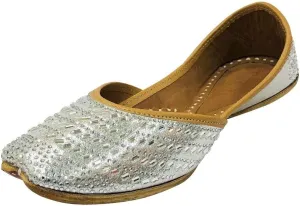 Bridal Shoes for Women Flat Silver Juttis Wedding Shoes Flat Mojaris Ethnic Shoes Beaded Sandals