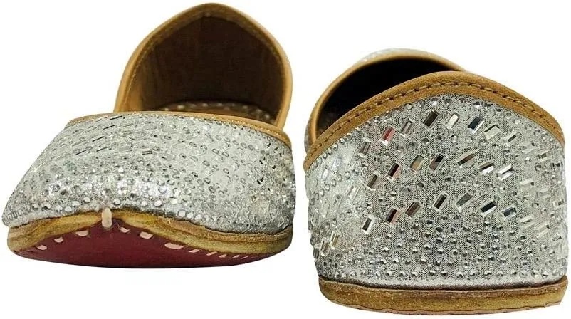 Bridal Shoes for Women Flat Silver Juttis Wedding Shoes Flat Mojaris Ethnic Shoes Beaded Sandals
