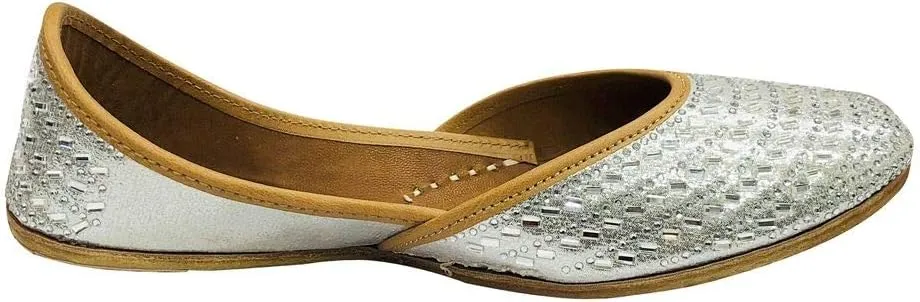 Bridal Shoes for Women Flat Silver Juttis Wedding Shoes Flat Mojaris Ethnic Shoes Beaded Sandals