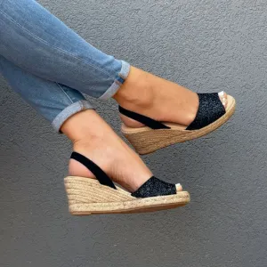 Classic Espadrille Wedge in Midnight Glitter (Vegan)