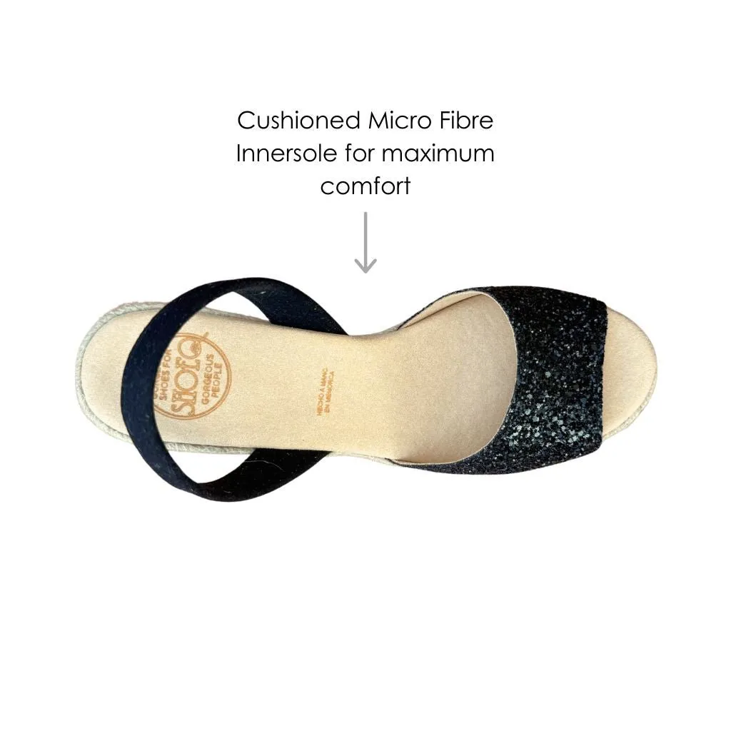 Classic Espadrille Wedge in Midnight Glitter (Vegan)
