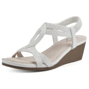 CLIFFS BY WHITE MOUNTAIN Women's Candelle Strappy Wedge Sandal, White/Fabric, 8.5 M