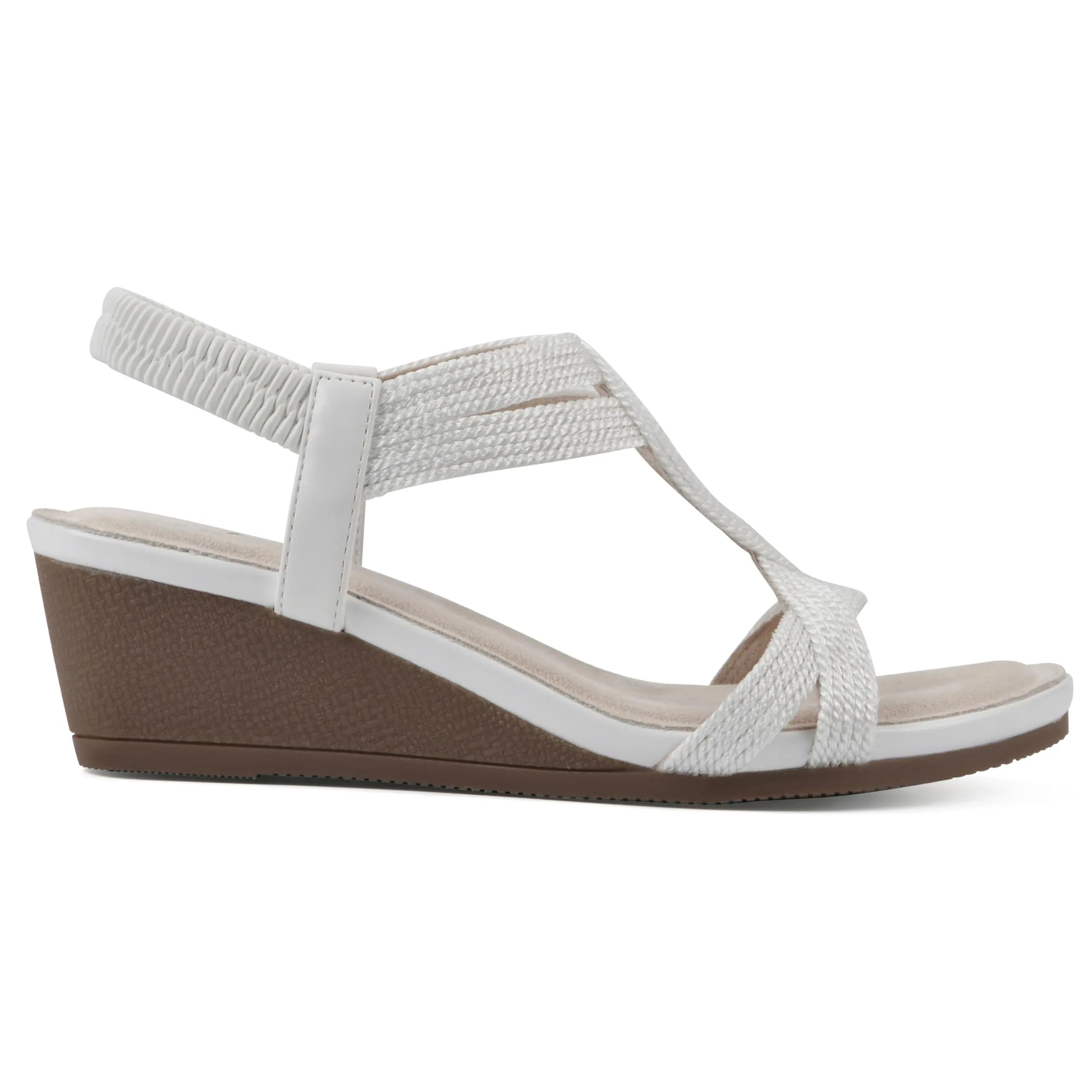 CLIFFS BY WHITE MOUNTAIN Women's Candelle Strappy Wedge Sandal, White/Fabric, 8.5 M