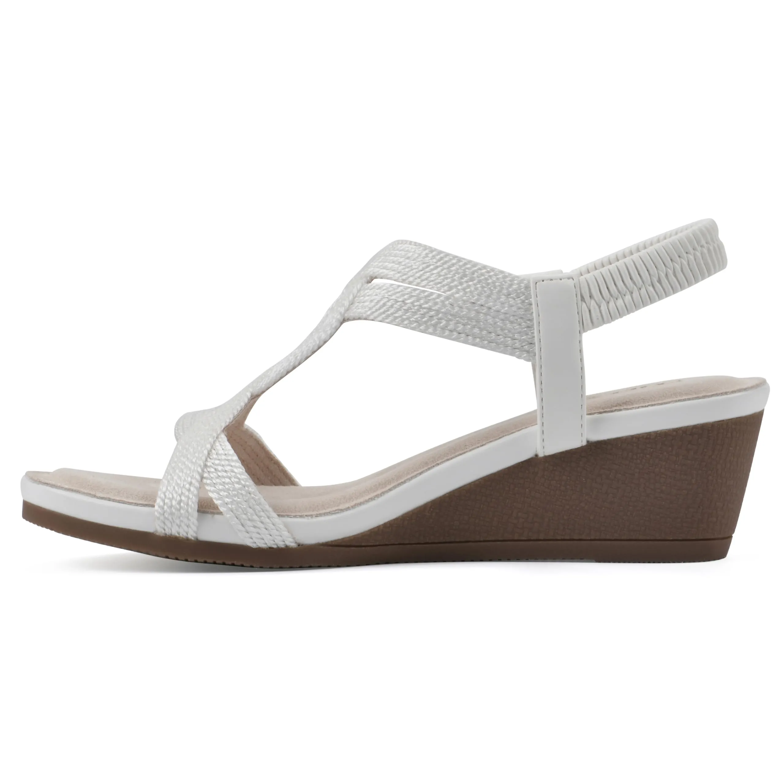 CLIFFS BY WHITE MOUNTAIN Women's Candelle Strappy Wedge Sandal, White/Fabric, 8.5 M