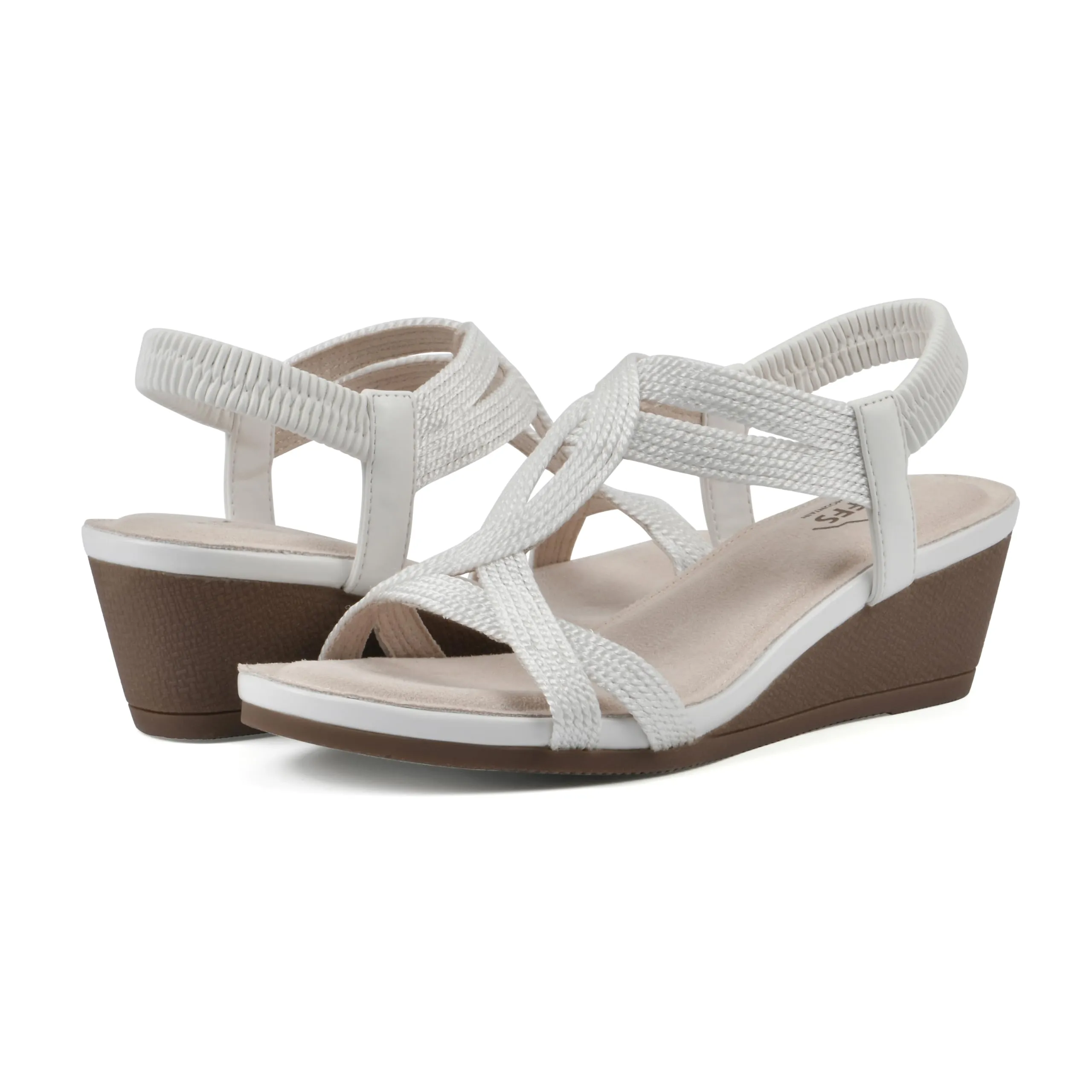 CLIFFS BY WHITE MOUNTAIN Women's Candelle Strappy Wedge Sandal, White/Fabric, 8.5 M