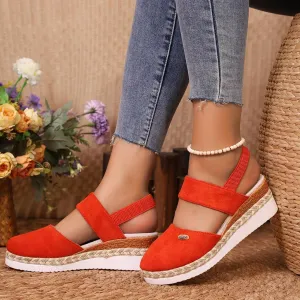 Closed Toe Wedges for Women,Women's Wide Width Espadrilles Platform Wedge Slingback Summer Dressy Sandals Comfortable Slip On Summer Casual Shoes