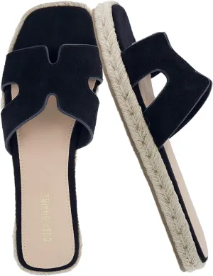 CUSHIONAIRE Avocado Women’s Espadrille Slide Sandal – Suede Cutout Upper with Jute-Wrapped Platform & Cushioned Footbed