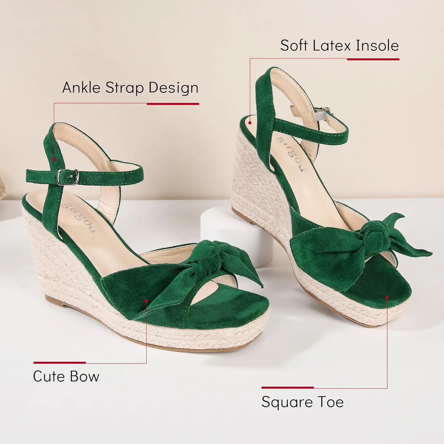 Espadrilles Wedge Sandals for Women Bow Platform Wedges Heels Open Toe Ankle Strap Summer Wedding Wedges