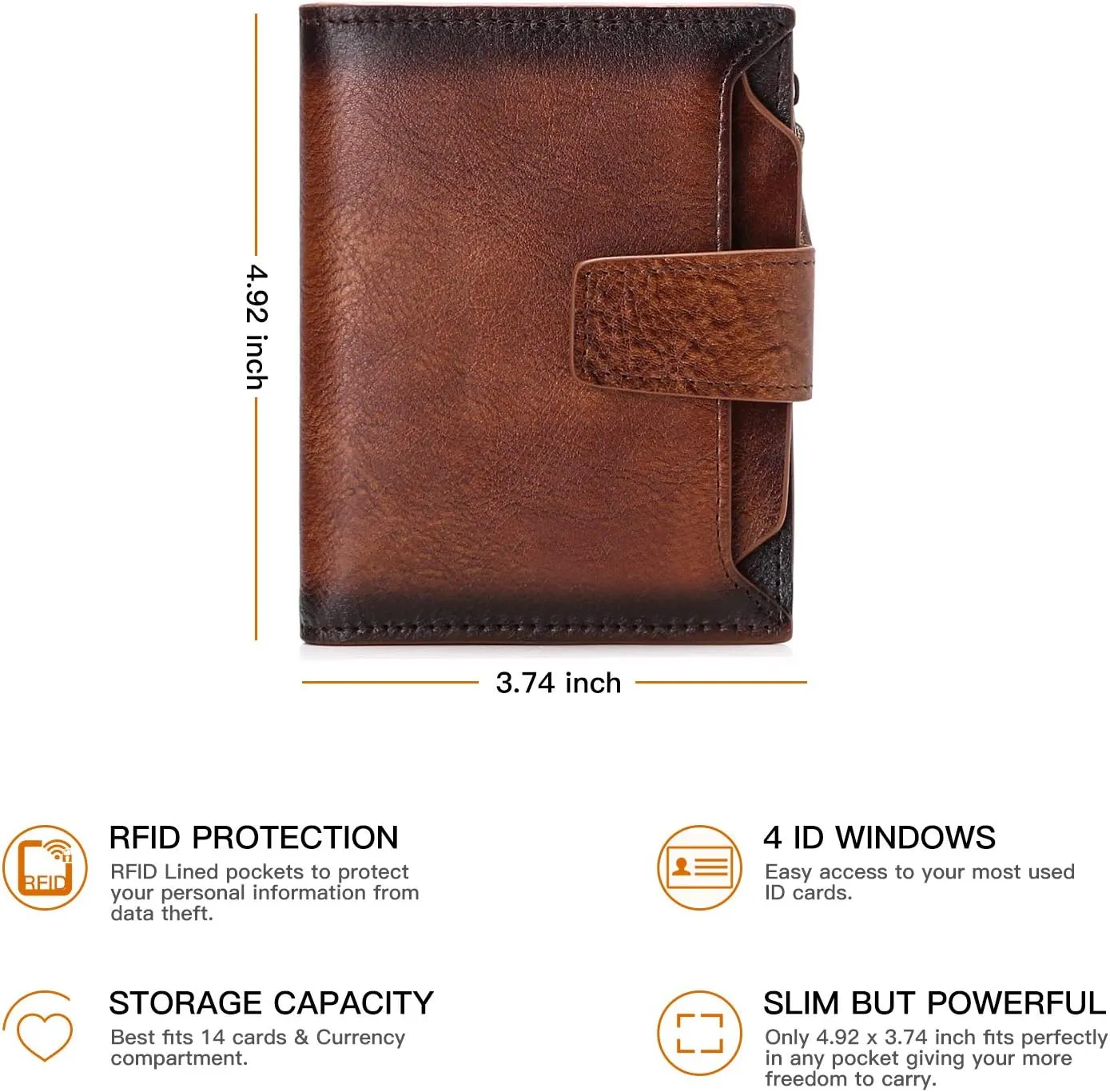 FALAN MULE Wallet for Men Genuine Leather RFID Blocking Mens Wallet with Zipper Coin Pocket ID Window