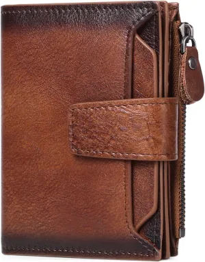 FALAN MULE Wallet for Men Genuine Leather RFID Blocking Mens Wallet with Zipper Coin Pocket ID Window
