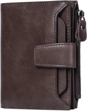 FALAN MULE Wallet for Men Genuine Leather RFID Blocking Mens Wallet with Zipper Coin Pocket ID Window