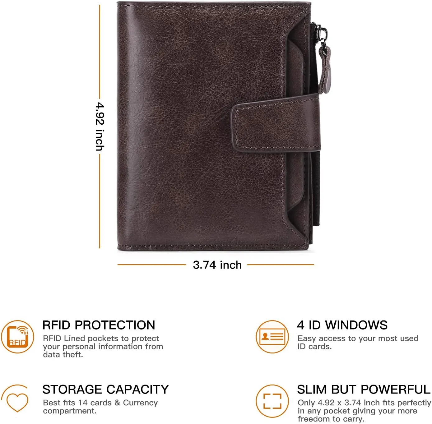 FALAN MULE Wallet for Men Genuine Leather RFID Blocking Mens Wallet with Zipper Coin Pocket ID Window