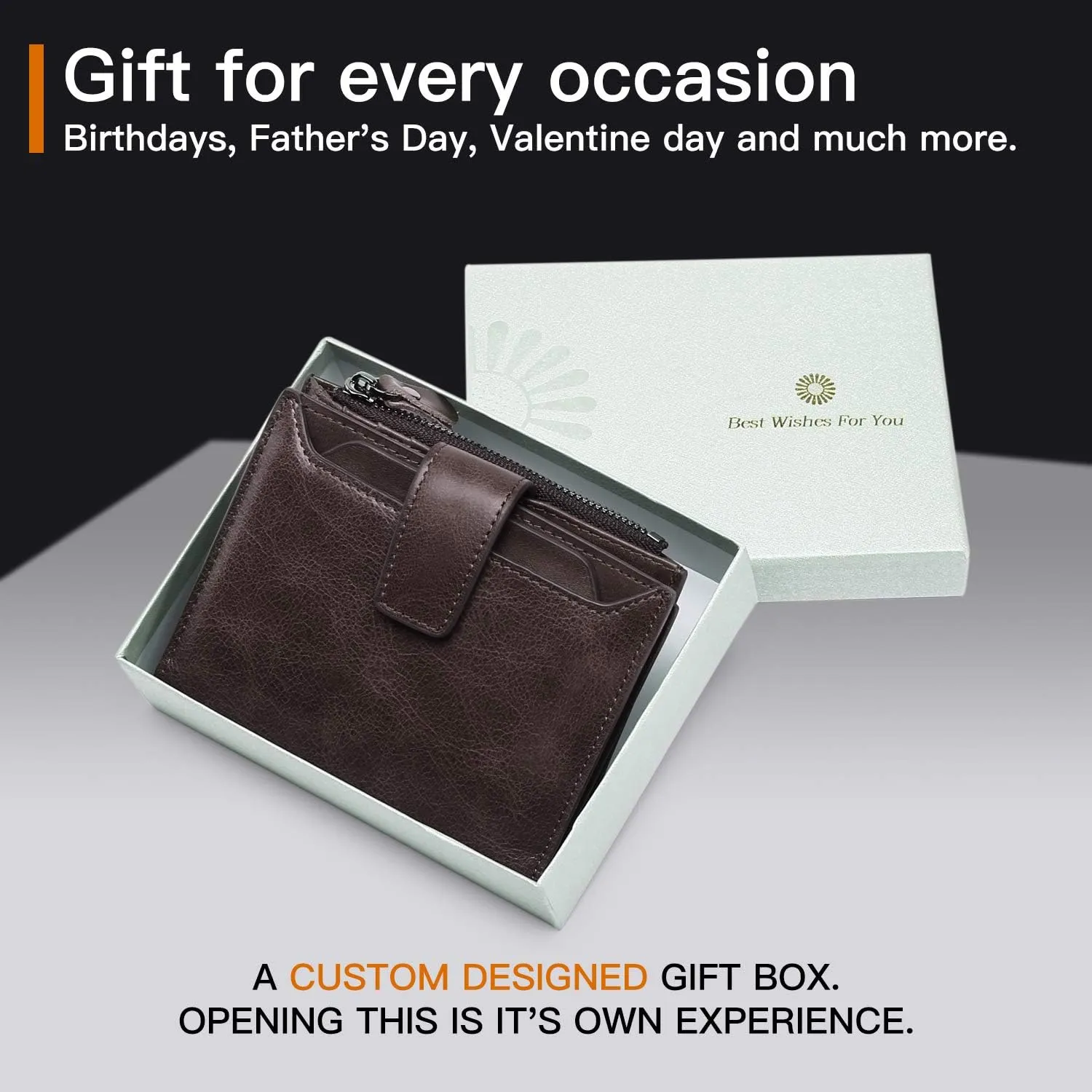 FALAN MULE Wallet for Men Genuine Leather RFID Blocking Mens Wallet with Zipper Coin Pocket ID Window