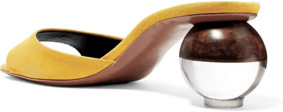 Fericzot Mule Shoes Spherical Clear Heel Sandals Square Toe Slippers Slip On Pumps Slingback Wedding Dress Shoes