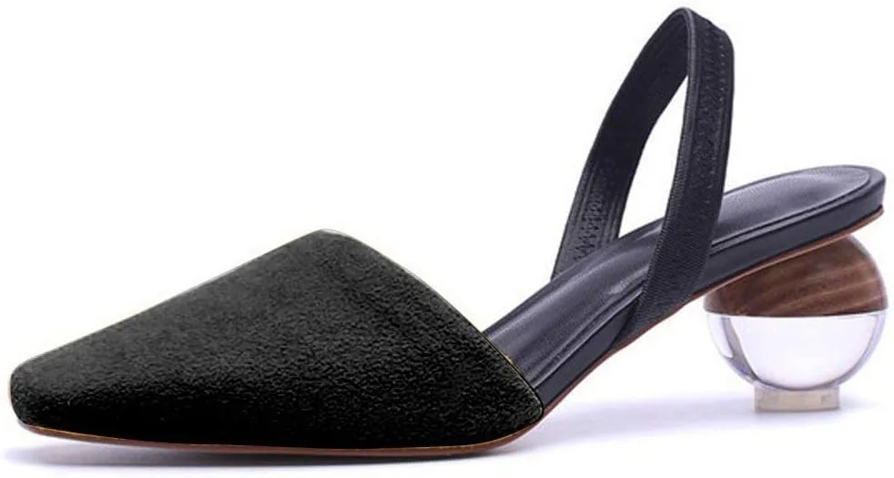Fericzot Mule Shoes Spherical Clear Heel Sandals Square Toe Slippers Slip On Pumps Slingback Wedding Dress Shoes