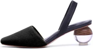 Fericzot Mule Shoes Spherical Clear Heel Sandals Square Toe Slippers Slip On Pumps Slingback Wedding Dress Shoes