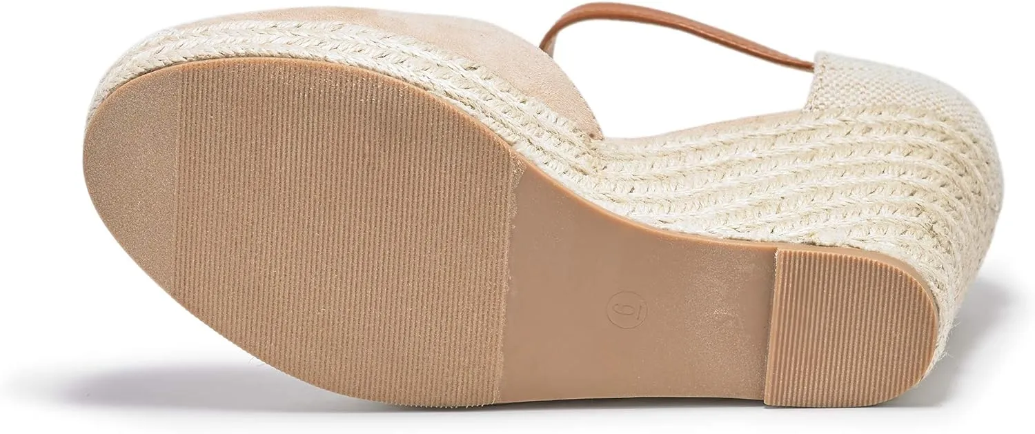 FISACE Womens Summer Espadrille Heel Platform Wedge Sandals Ankle Buckle Strap Closed Toe Shoes