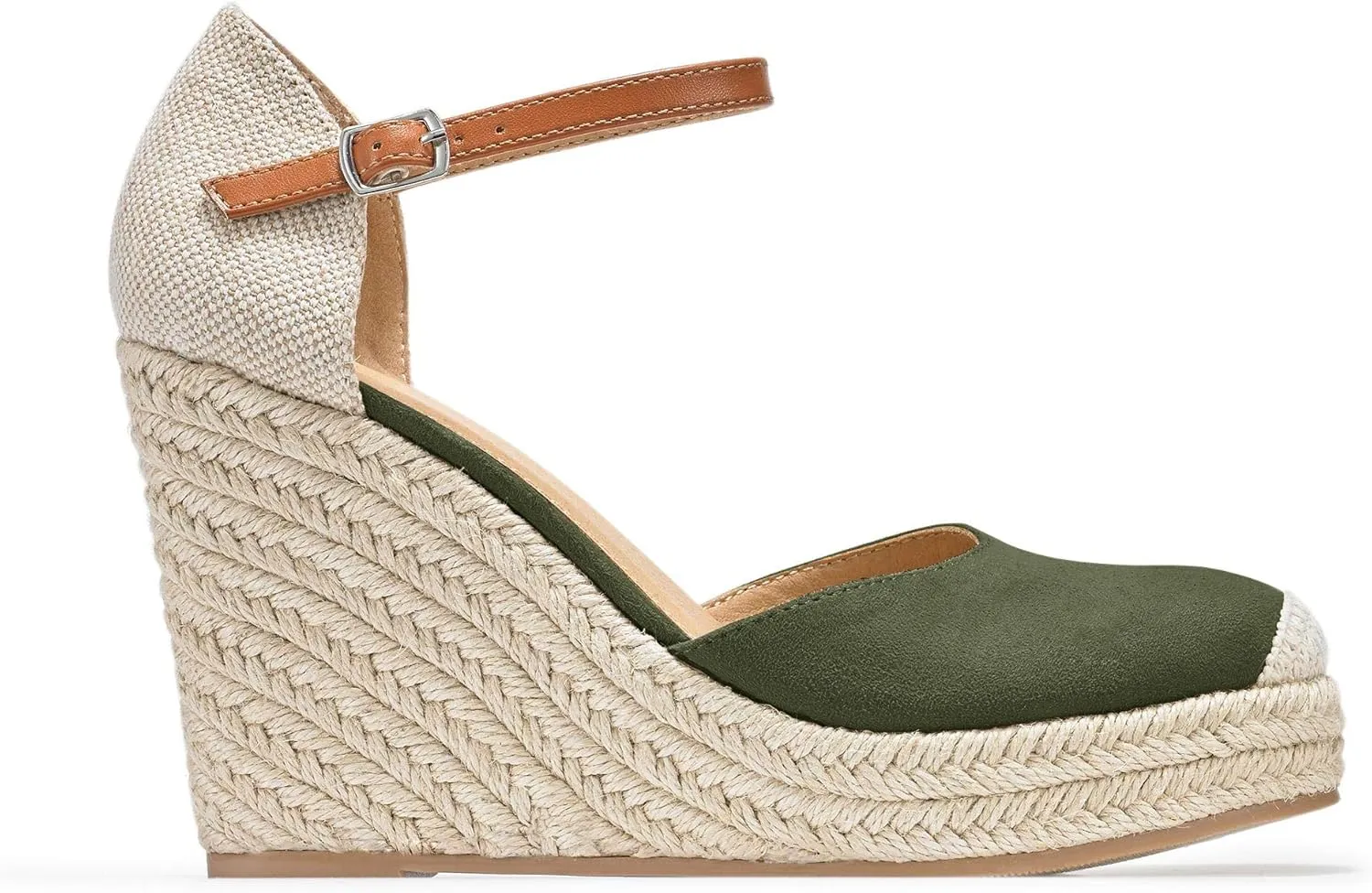 FISACE Womens Summer Espadrille Heel Platform Wedge Sandals Ankle Buckle Strap Closed Toe Shoes