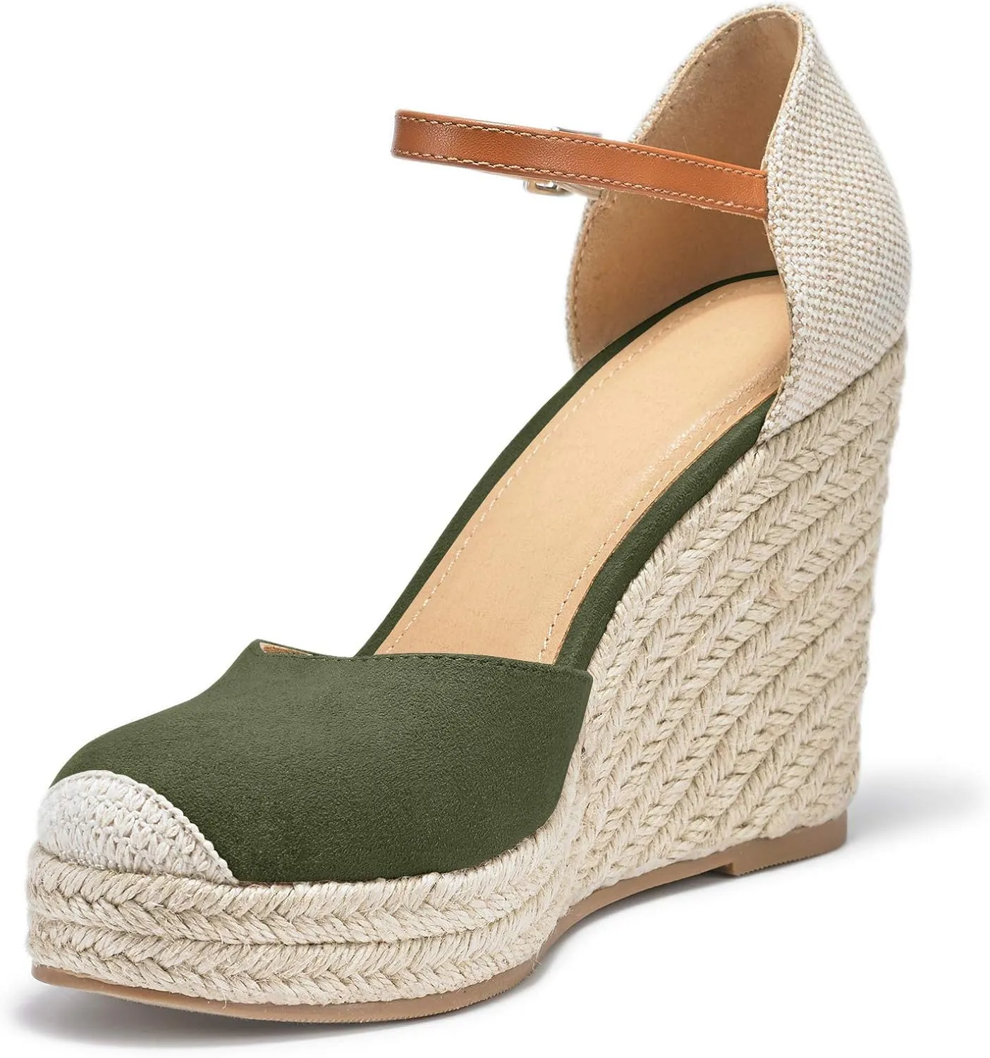 FISACE Womens Summer Espadrille Heel Platform Wedge Sandals Ankle Buckle Strap Closed Toe Shoes