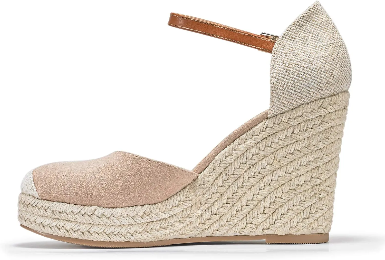 FISACE Womens Summer Espadrille Heel Platform Wedge Sandals Ankle Buckle Strap Closed Toe Shoes
