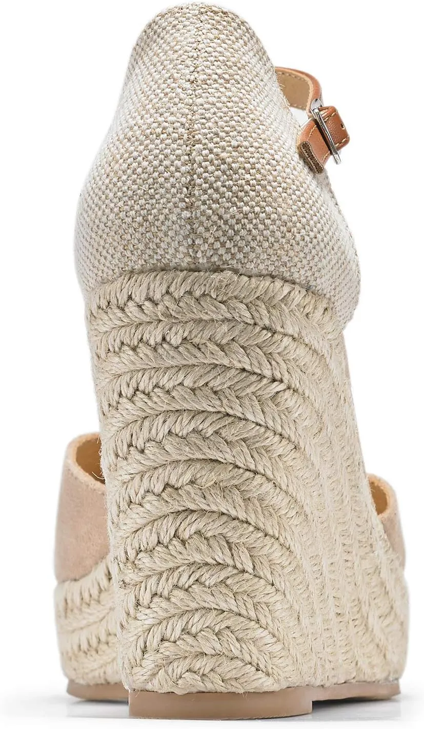 FISACE Womens Summer Espadrille Heel Platform Wedge Sandals Ankle Buckle Strap Closed Toe Shoes