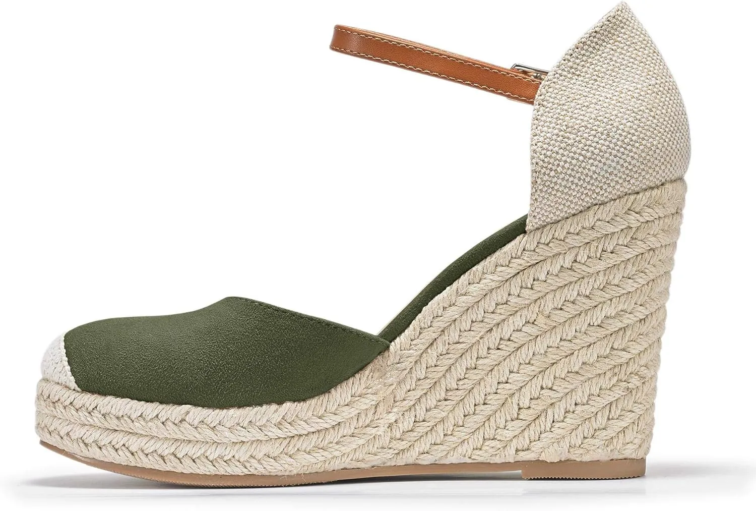 FISACE Womens Summer Espadrille Heel Platform Wedge Sandals Ankle Buckle Strap Closed Toe Shoes